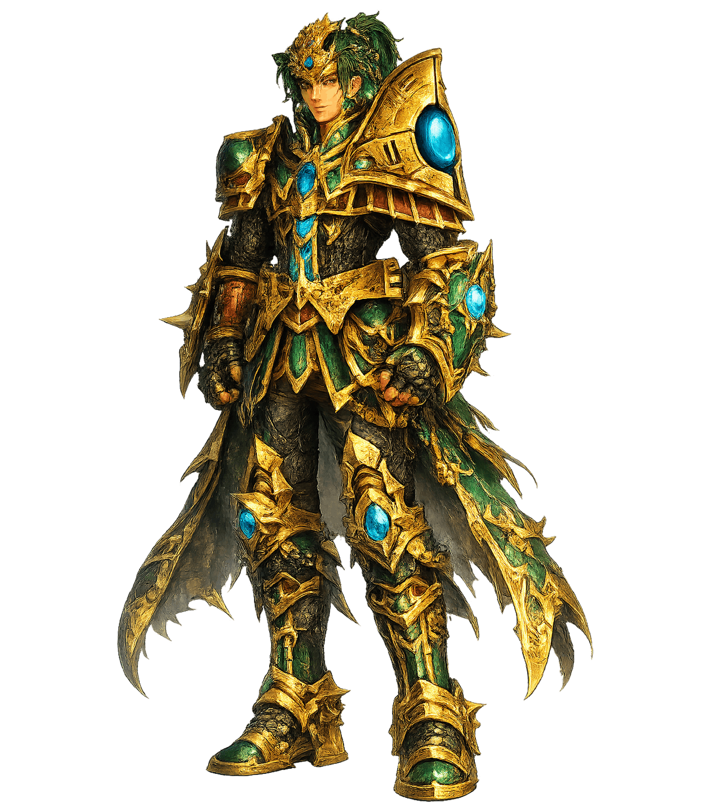 Mecânico de Priston Tale com armadura verde e arma-garra